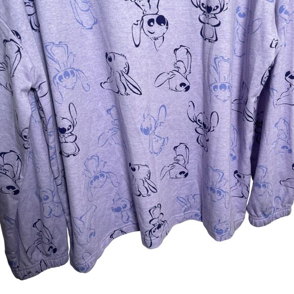 Disney Stitch Purple Fleece Long Sleeve Sleep Shirt Top Crew Printed NWT - Picture 3 of 8
